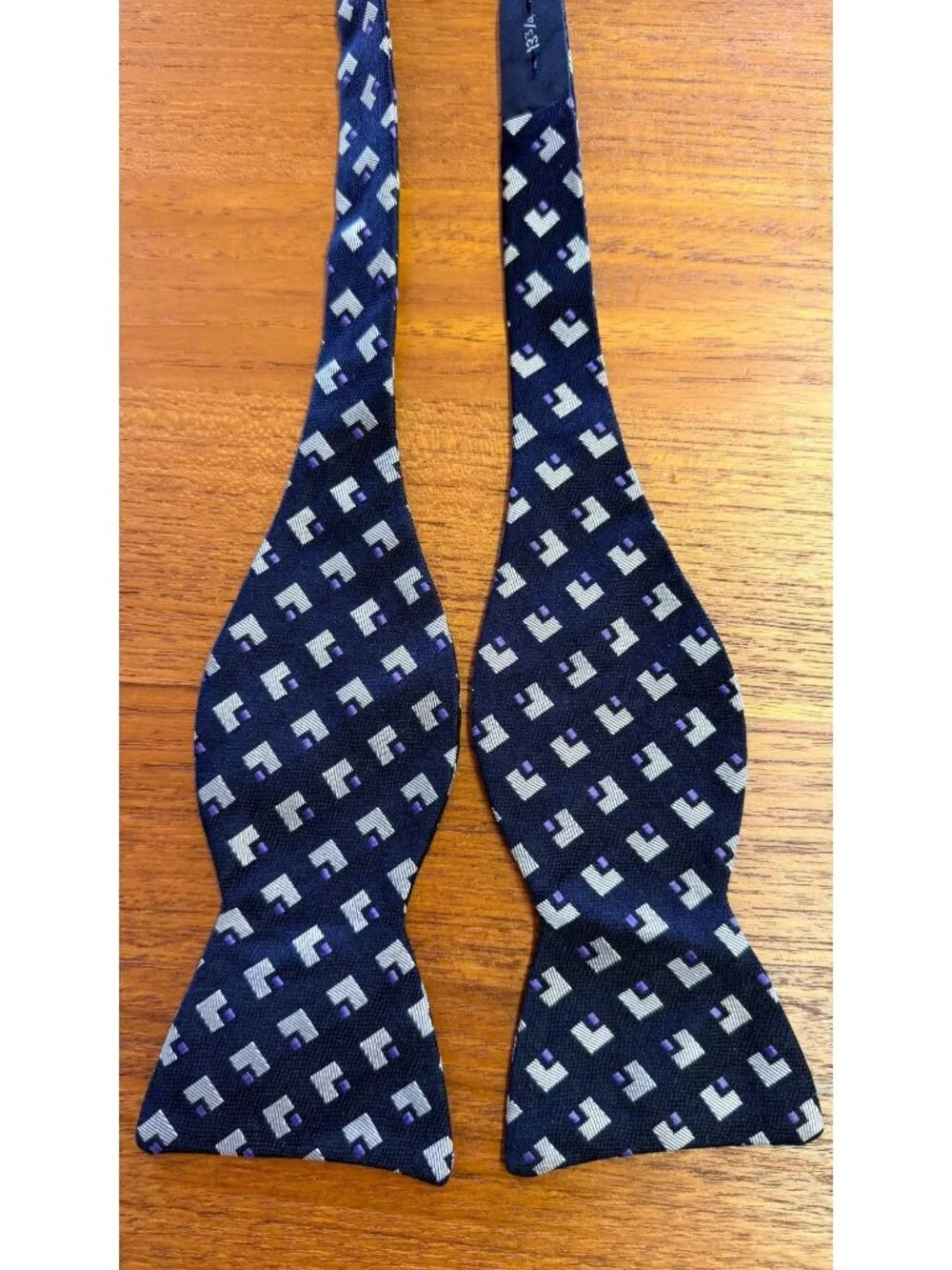 Polo Ralph Lauren Mens Silk Adjustable Bow Tie Geometric Pattern Black & Purple